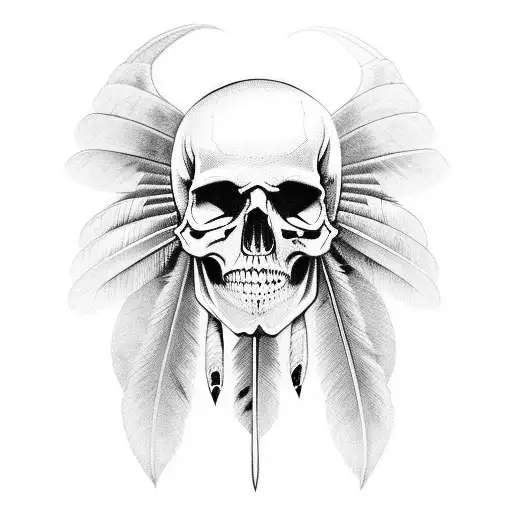 Half Skull Indian Native Warrior
