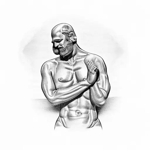 Man Contemplating Urn By Beach Rock