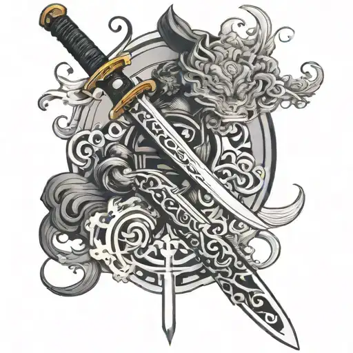 Intricate Design Of A Samurai Sword With Chemical Elements Incorporated