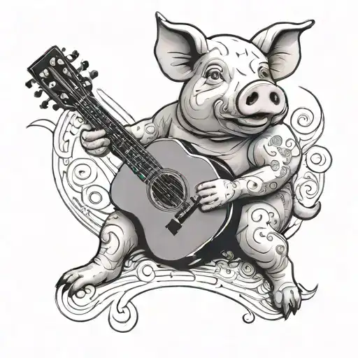 A Pig Playing A Guitar In A Minimalist Style