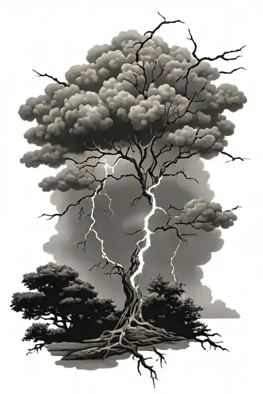 Lightning Storm Clouds With Lightning Bolts Hitting Tree