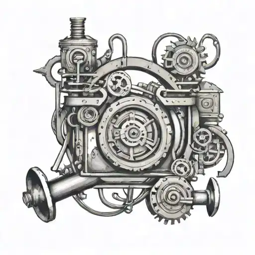 Design A Tattoo Featuring A Mix Of Music Symbols And Industrial Machinery