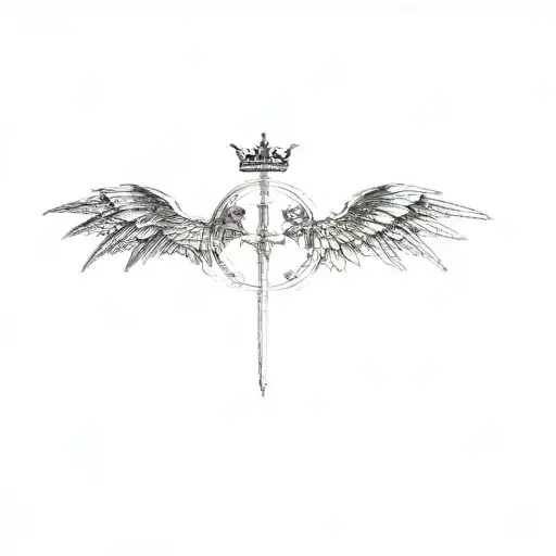 A Sword With A Devil Wing To The Left And Angel Wing To The Right