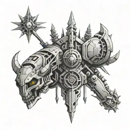 Incorporate Symbols From Warhammer And Elements Of Techno Music Into A Cybernetic Sleeve