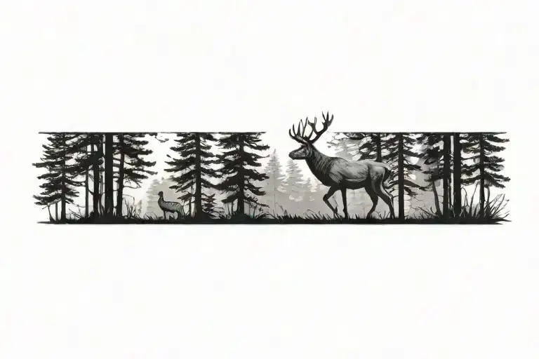 A Deer Walking Through A Pine Forest