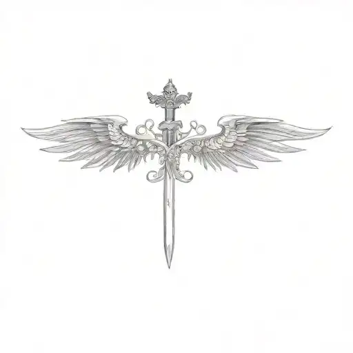 A Sword With A Devil Wing To The Left And Angel Wing To The Right
