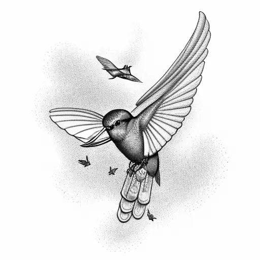 A Circuit Board Hummingbird Hovering Over A Bed Of Colorful Flowers