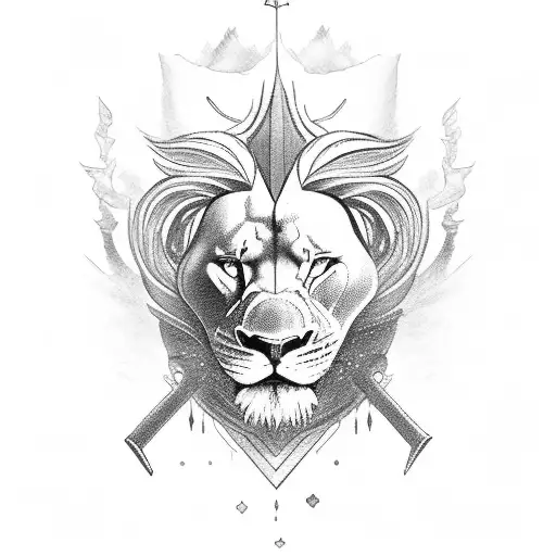 A Warrior Standing In Foreground In Background An Open Sea And A Lion Ghost In The Sky