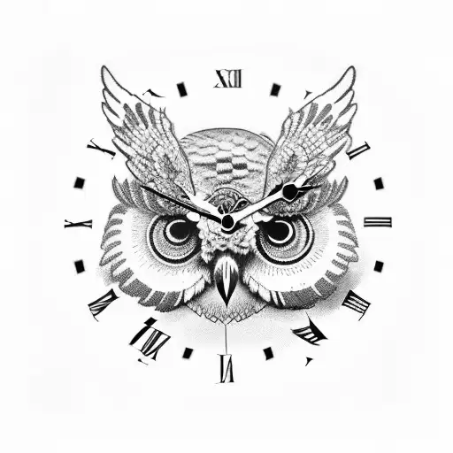 Clock Skull Roses Cross Owl