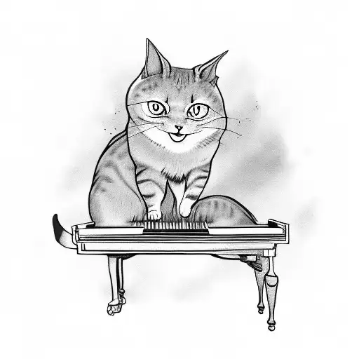 A Whimsical Design Featuring A Cat Playing The Piano In A Studio Ghibli-inspired Setting