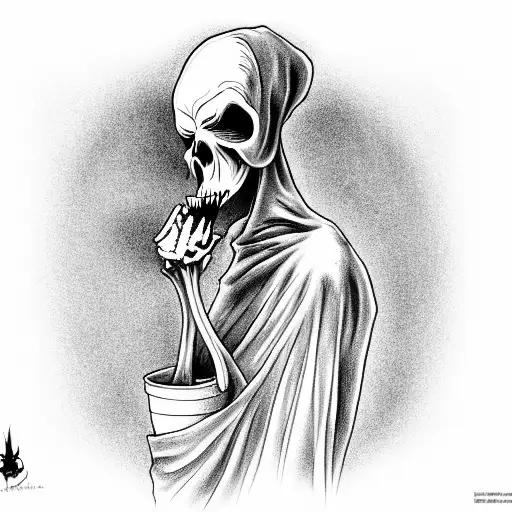 Grim Reaper Eating A Bag Of Peanuts