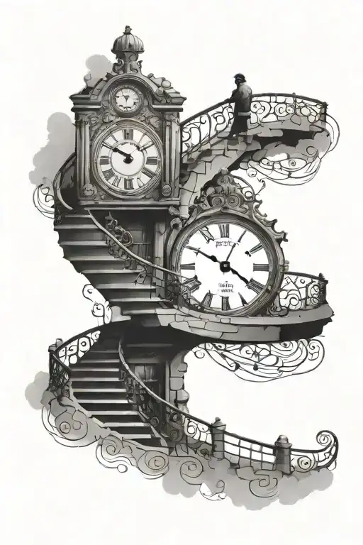 Clock With Man Walking Up Staircase