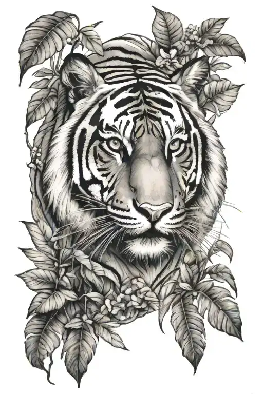 Tiger In A Jungle Forest With Trees