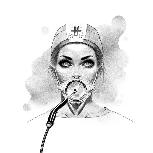 A Black And Grey Portrait Of A Nurse Holding A Wand