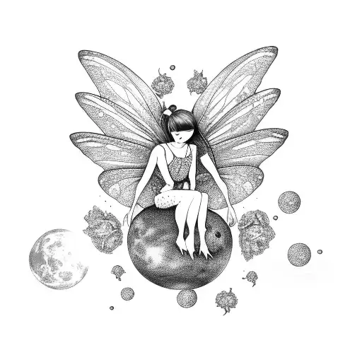 Fairy Sitting On A Moon And A Dragonfly