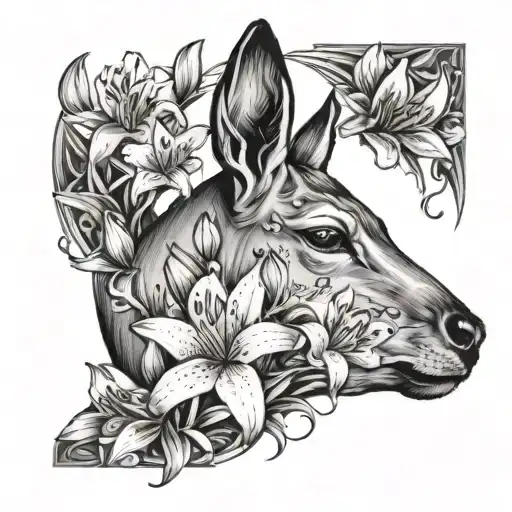 Doe Surrounded By Lily Flowers On The Bottom