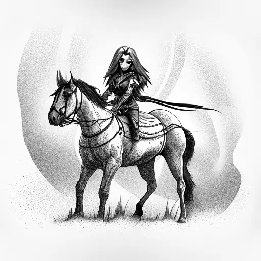 Portrait Of A Rogue Caracter Riding A Horse In The Distance