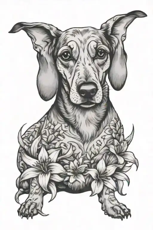 Weiner Dog Outline With Lillies Growing Inside