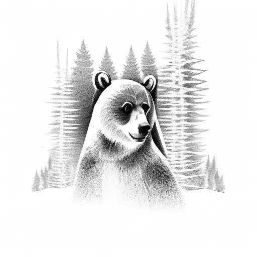 Virgin Mary In A Pine Forest With A Bear Shadow Shape