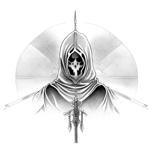 Hooded Figure With A Sword Strapped To His Back That Reaps Heart