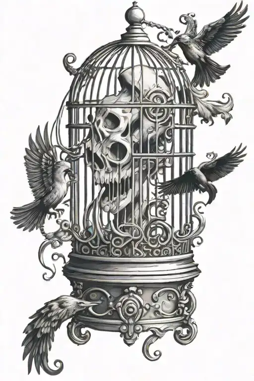 Kraken In A Bird Cage With Crows Perched