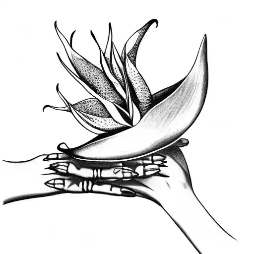Bird Of Paradise Being Held By Skeleton Hand
