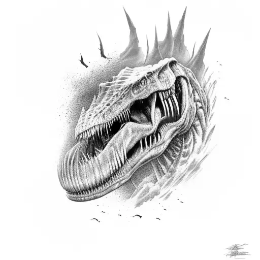 A Dark And Brooding Landscape With A Raging Sun And A Silhouette Of A Tyrannosaurus Rex