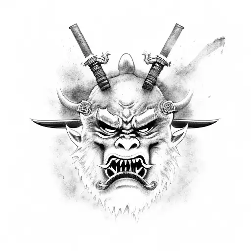 Oni Mask With Katana In Mouth