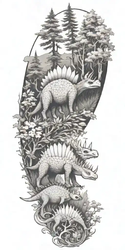 Magical Forest Surrounding A Stegosaurus