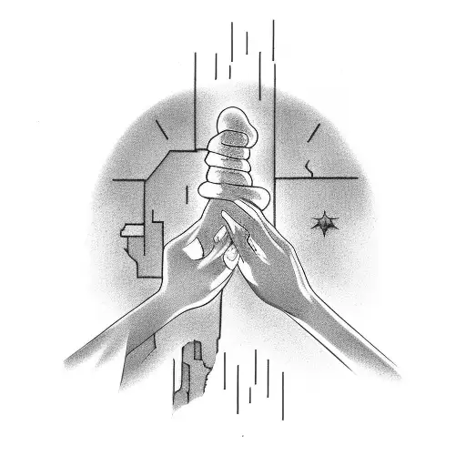 Father Daughter Holding Hands With Shadow As Goodbye