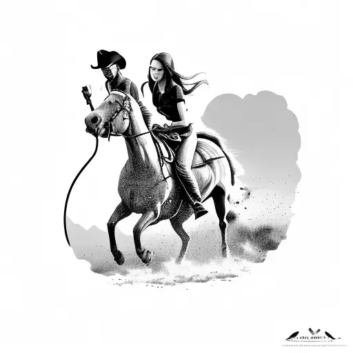 A Guy And A Girl Horseback Riding