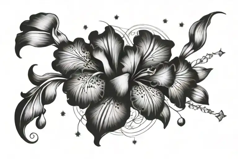 Iris Flowers With Forget Me Nots Flowers With Saturn The Planet And Stars And A Heart