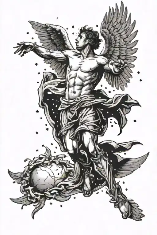 Icarus Falling From The Sky With Stars Linework