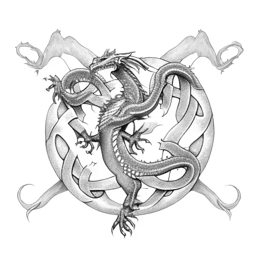 Dragon As Ourborous Eating Its Tail Holding A Spiral Triskelion Celtic Knot