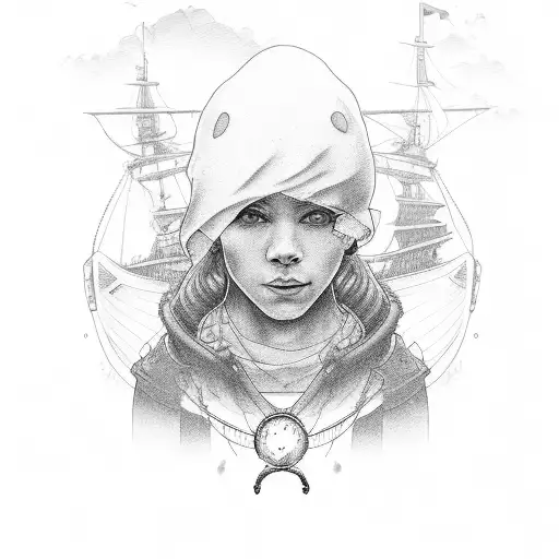 Portrait With Ocean And Ship Theme