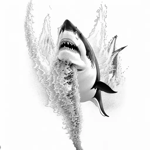 A Great White Shark And A Killer Whale Swimming Around A Erupting Volcano