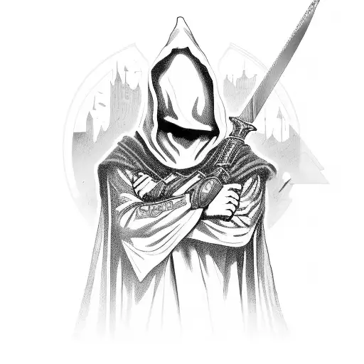 Hooded Figure Armed With A Sharpened Gleaming Steel Sword That Reaps Hearts