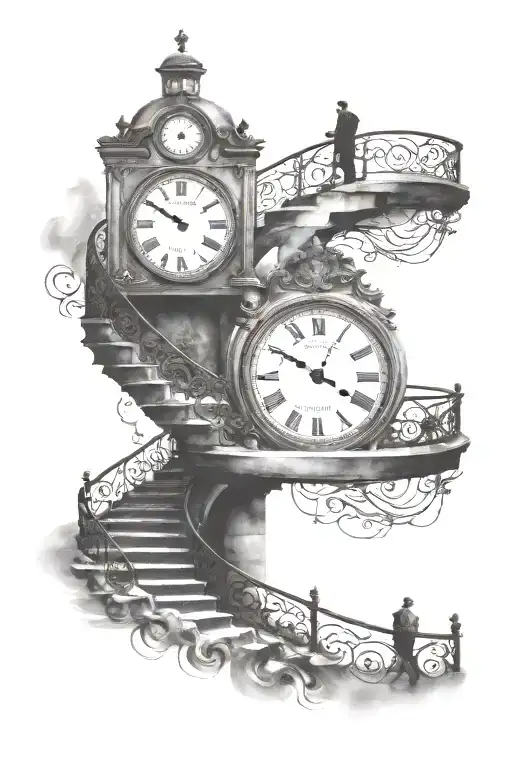 Clock With Man Walking Up Staircase
