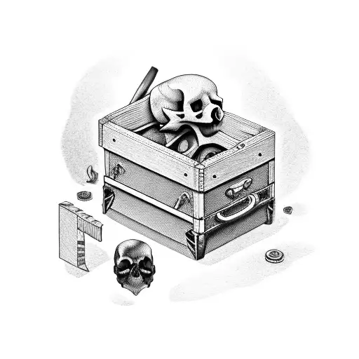 A Carpenter's Toolbox With Skull-shaped Tools And A Raven Perched On Top