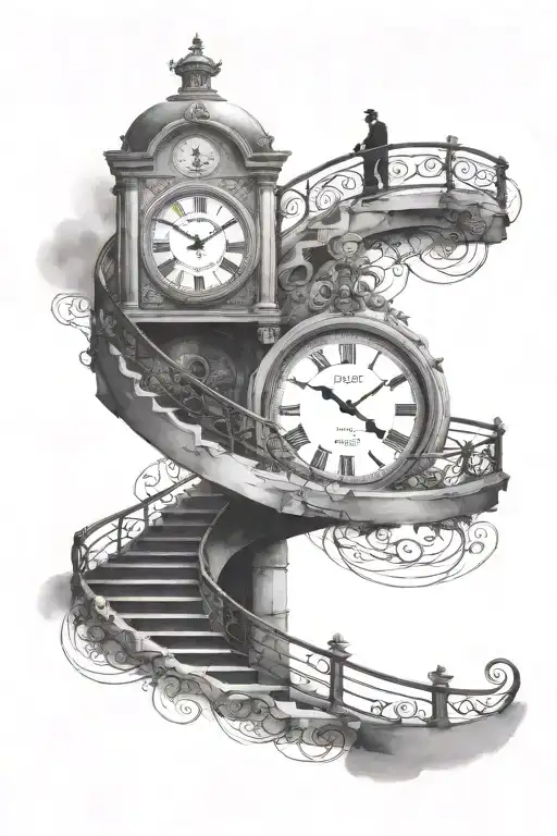 Single Large Clock With Man Walking Up Staircase