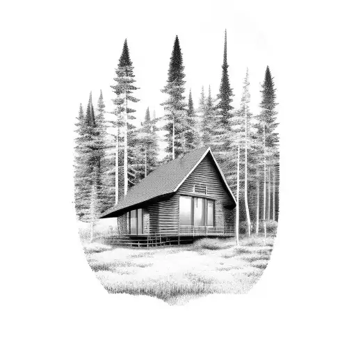 A Serene Cabin Nestled In The Midst Of A Forest