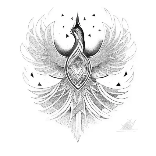 A Half Sleeve Design Featuring A Geometric Phoenix Surrounded By Geometric Shapes