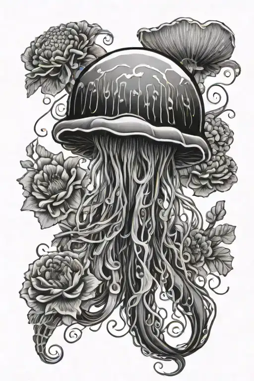 Jelly Fish With Flowers And Ocean Creatures