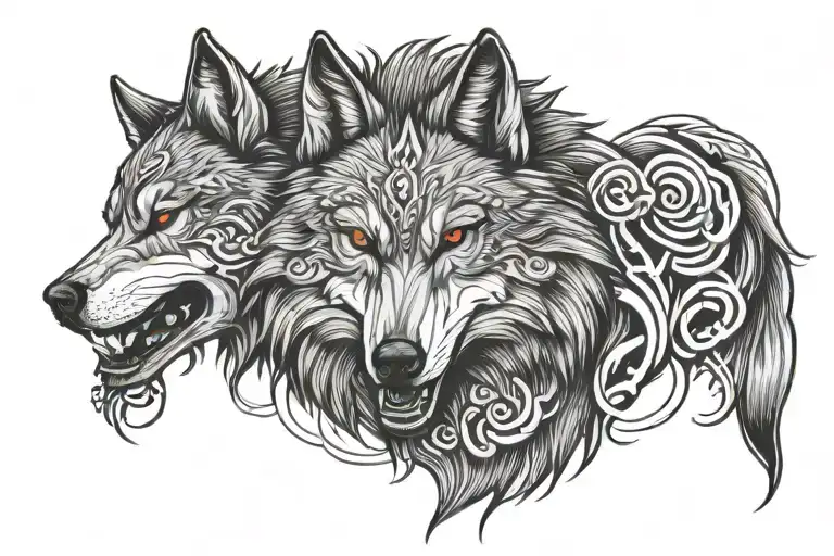 Wolf With Japanese Armband Tattoo Designs