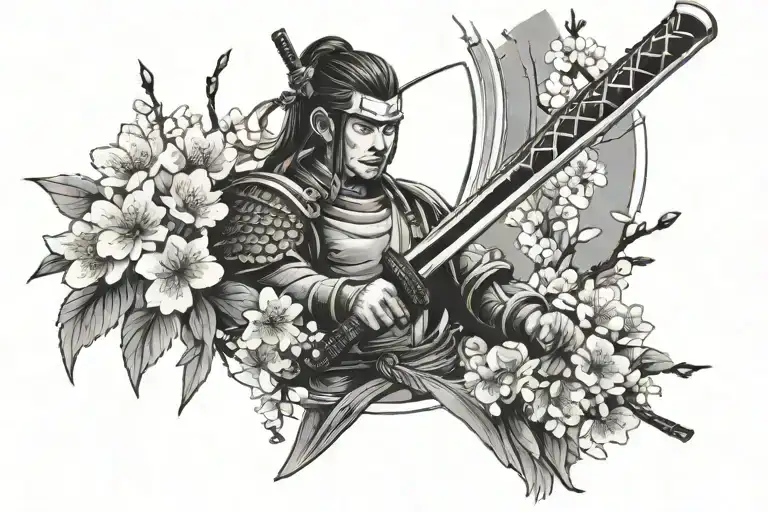 Katana Surrounded By Cherry Blossoms And Branch