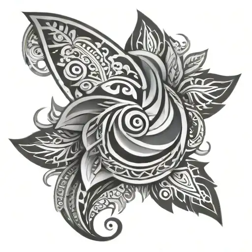 A Polynesian-inspired Tattoo Covering The Entire Arm In Black And Grey Shades With White Highlights