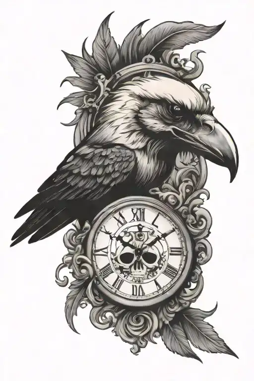 Skull Crow Clock Face