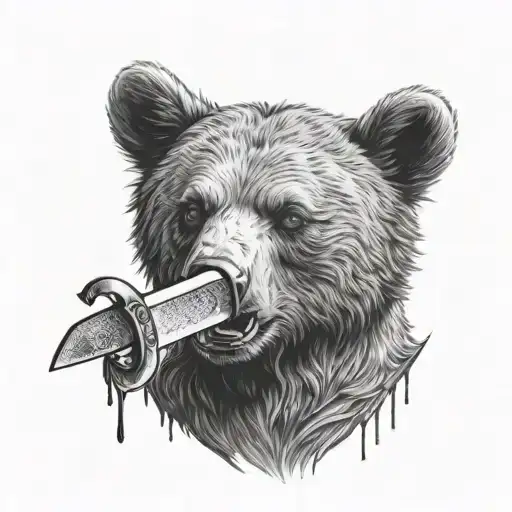 Bear Cub Holding A Knife And Blood In Mouth Open
