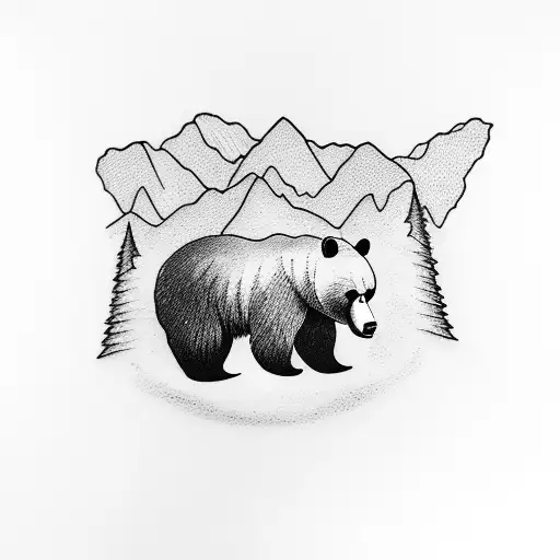 Bear Standing Up With Mountain Inside His Belly