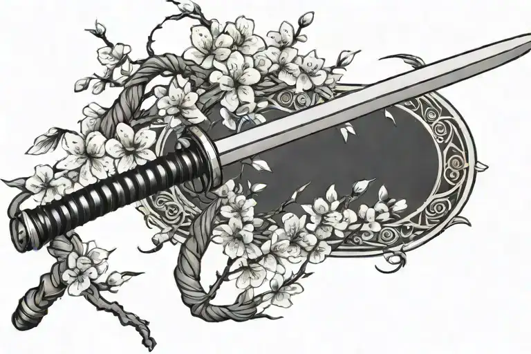 Katana Surrounded By Cherry Blossom Branch